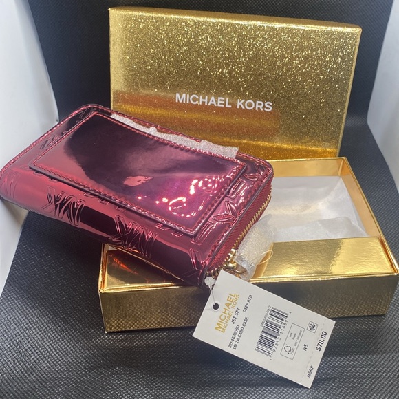 ♥️MICHAEL KORS♥️Deep Red Rouge Jet Set Small Zip Around Card Case w/Gift Box/NWT - Picture 6 of 8